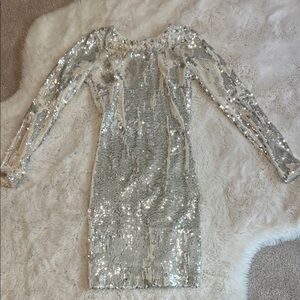 Dress the Population (Lola) Metallic Long Sleeve Dress